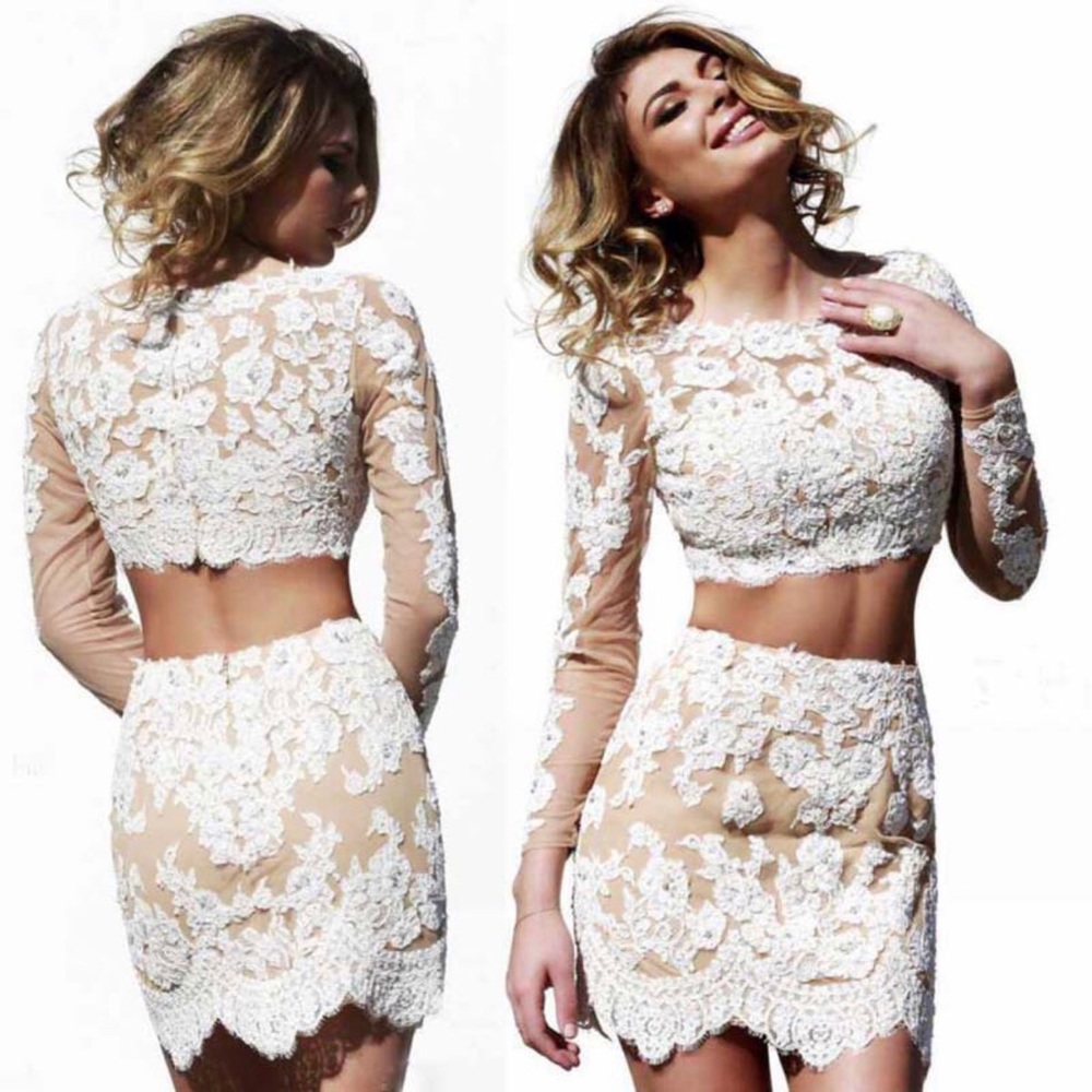 Sherri Hill White and Cream Lace Dress